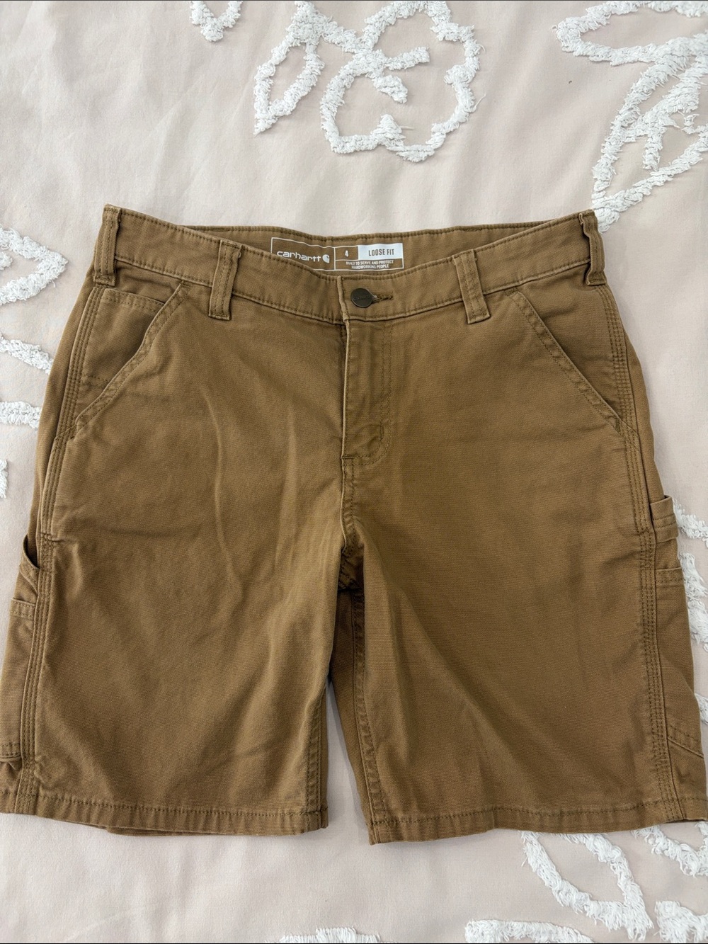 Carhartt Women's Size 4 Rugged Flex Loose Fit Canvas Work Shorts Brown